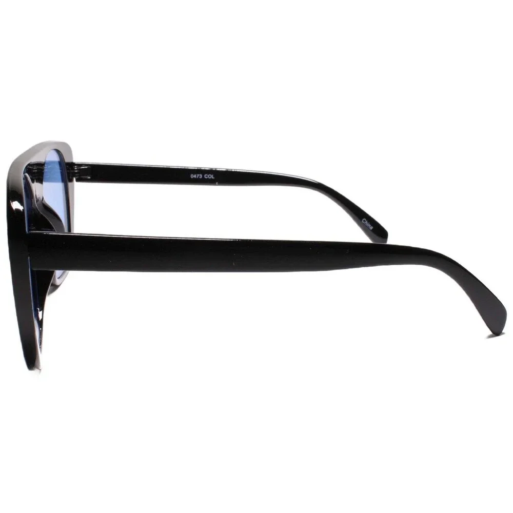 Funky 80s 90s Party Club Hip Hop Rapper Gangster Flat Top Blue Lens Sunglasses
